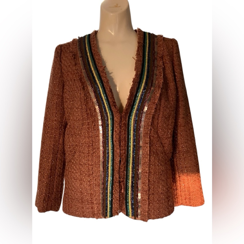 Sabine Anthropologie Tweed Sequin Beaded Blazer Sz.XS Tad Oversized